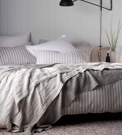 Pebble Grey Finn 100% Cotton Quilted Throw
