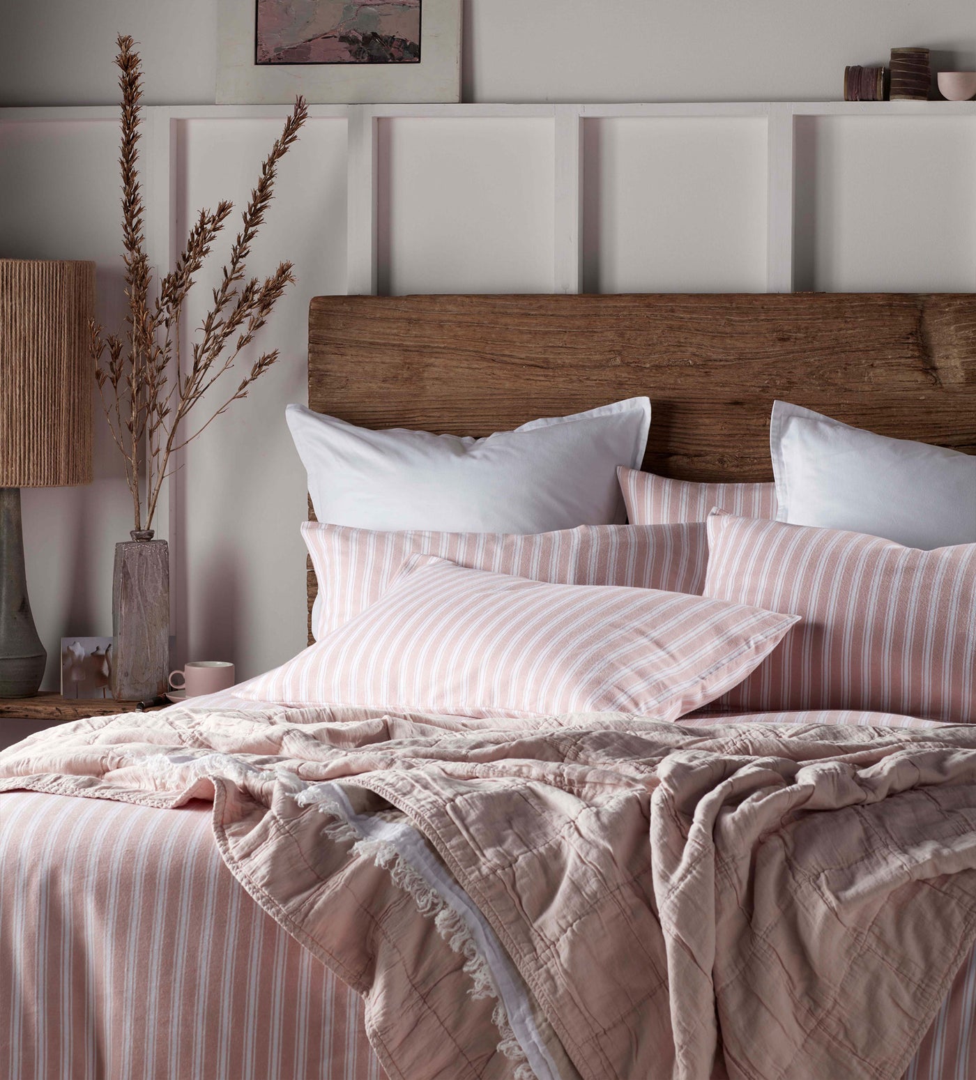 Blush Pink Fred Stripe Brushed 100% Organic Cotton Duvet Cover
