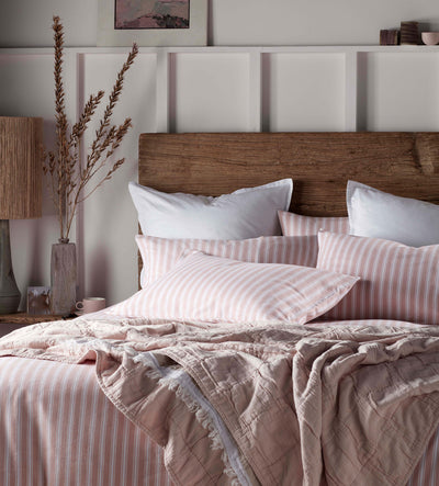 Blush Pink Fred Stripe Brushed 100% Organic Cotton Duvet Cover