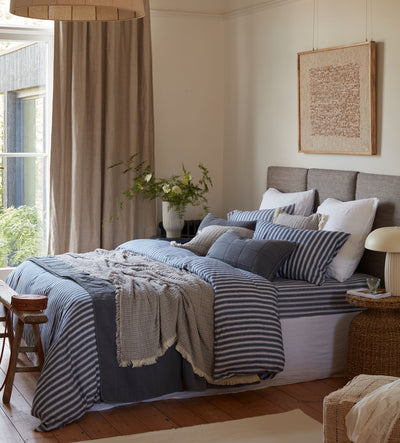 French Blue Fred Stripe Brushed 100% Organic Cotton Bed Linen