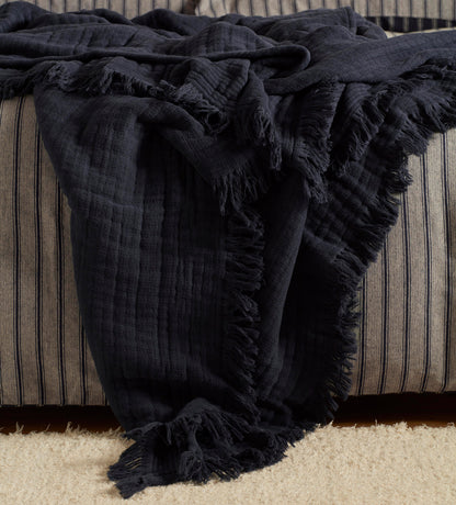 Navy Blue Freddie 100% Cotton Throw