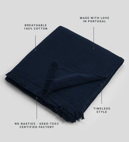 Navy Blue Freddie 100% Cotton Throw