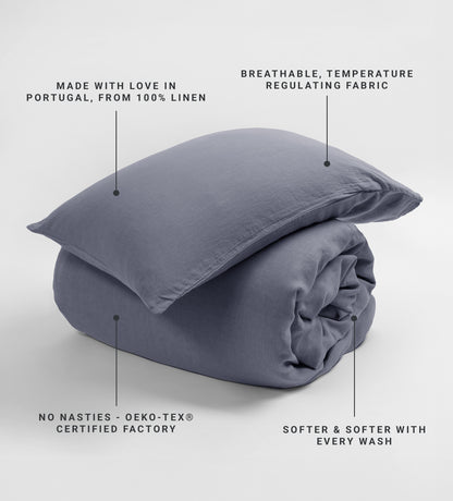 French Blue 100% Linen Housewife Pillowcase