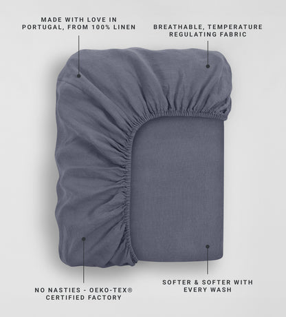 French Blue 100% Linen Fitted Sheet