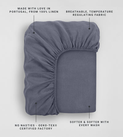 French Blue 100% Linen Fitted Sheet