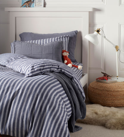 French Blue Fred Stripe Brushed 100% Organic Cotton Bed Linen