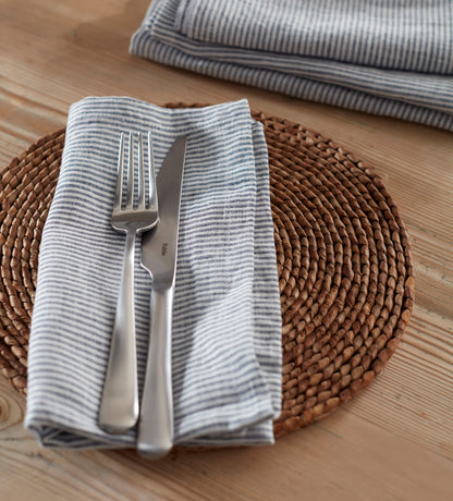 French Blue Sid Stripe 100% Linen Napkins - Set of 4