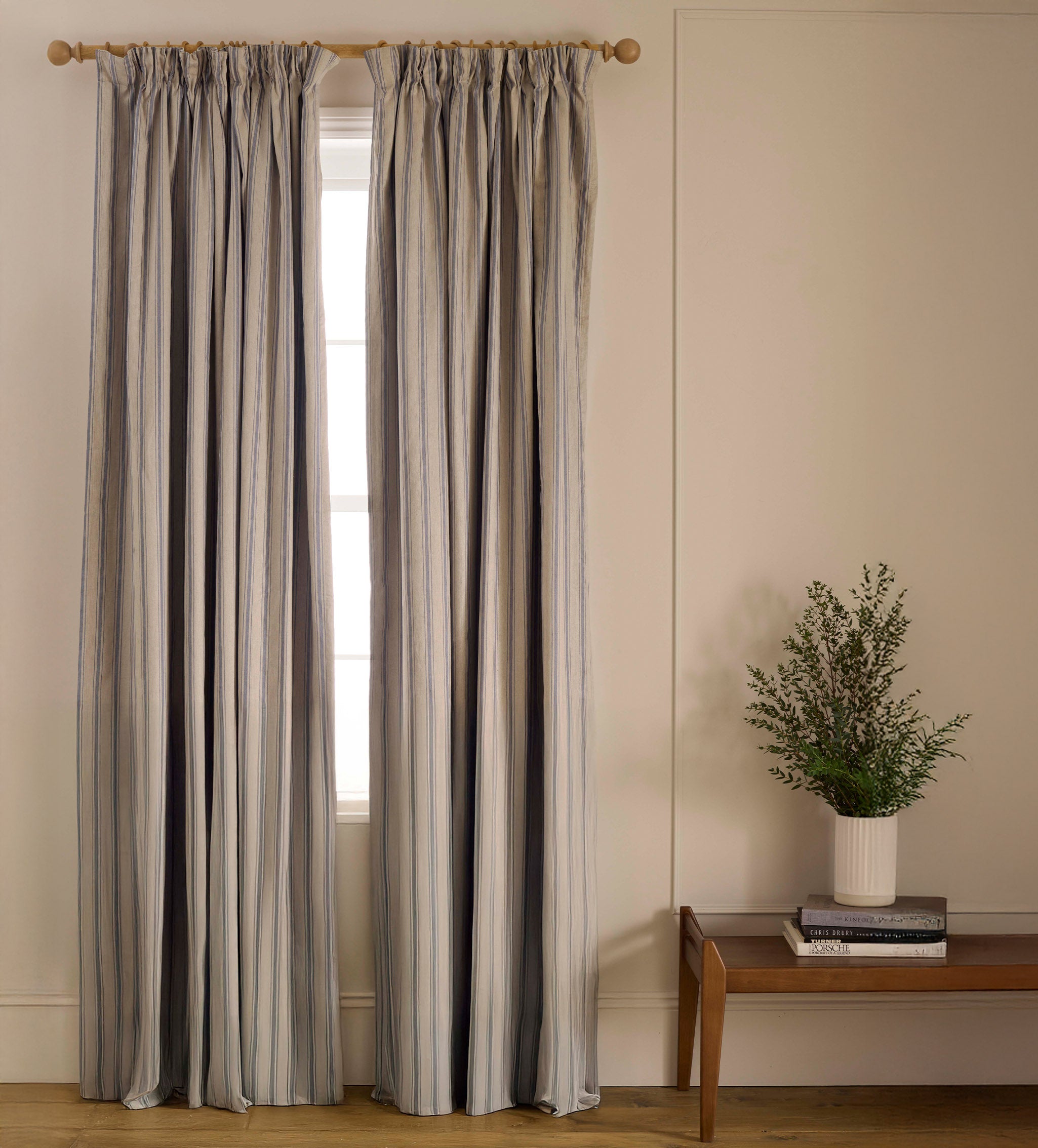 French Blue Stripe Twill Blackout Curtain (Pair)