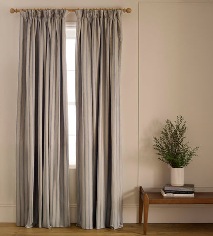 French Blue Stripe Twill Blackout Curtain (Pair)
