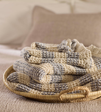French Blue Wide Stripe 100% Cotton Waffle Towel