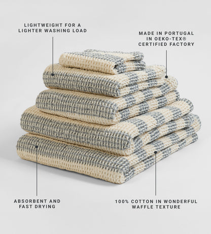 French Blue Wide Stripe 100% Cotton Waffle Towel