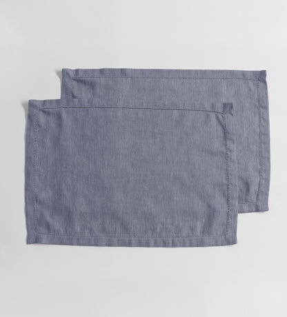 French Blue Cotton Linen Twill Placemats - Set of 2