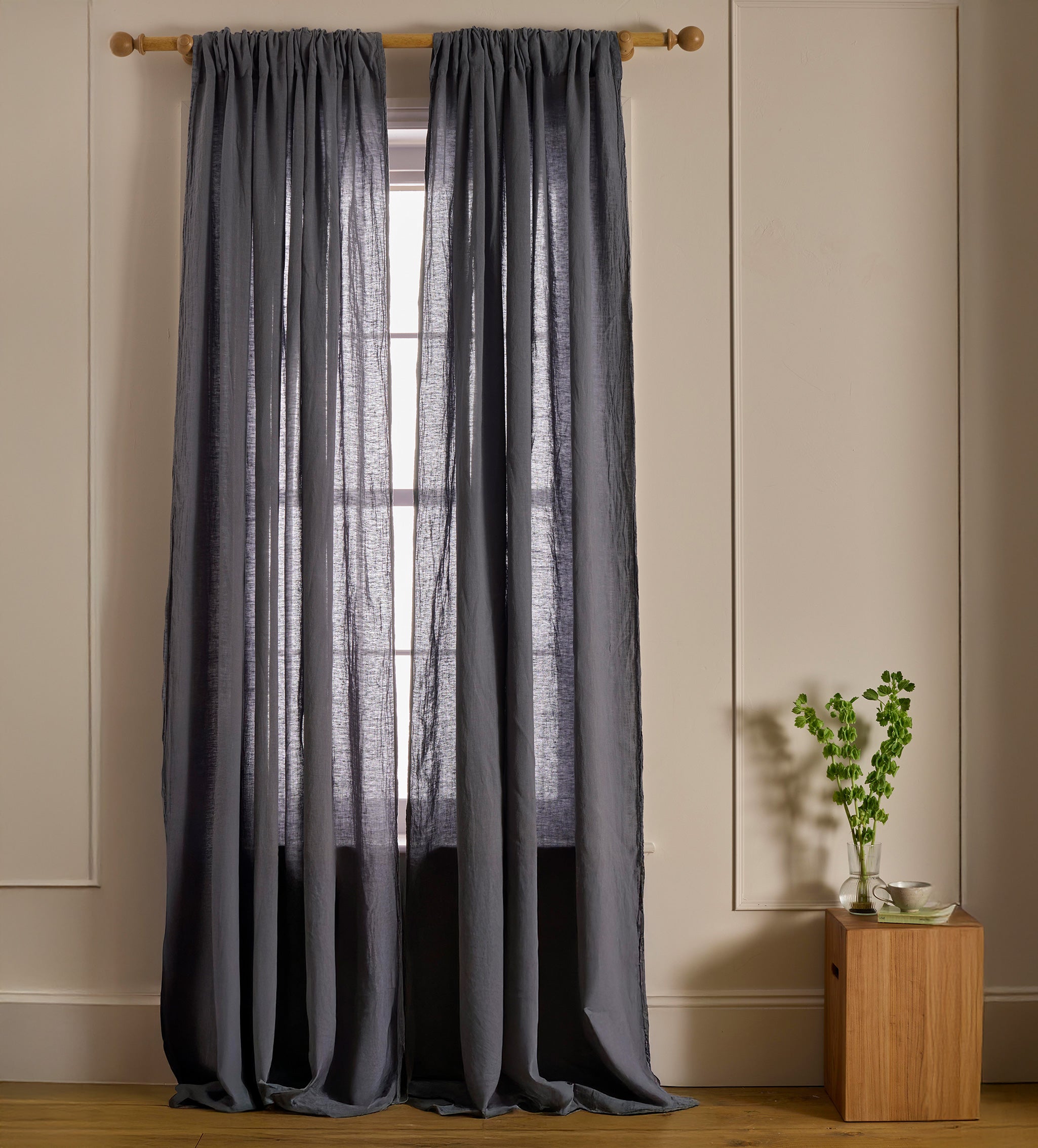 French Blue 100% Linen Loop Top Curtain (Single)