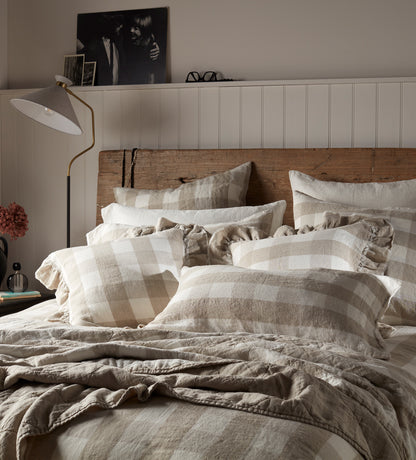 Natural Gracie Gingham Linen Quilted Throw