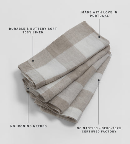 Natural Gracie Gingham 100% Linen Napkins - Set of 4