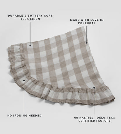 Natural Gracie Gingham 100% Linen Frill Tablecloth