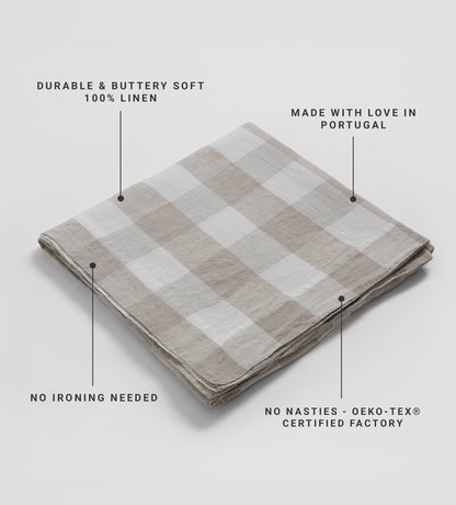 Natural Gracie Gingham 100% Linen Tablecloth