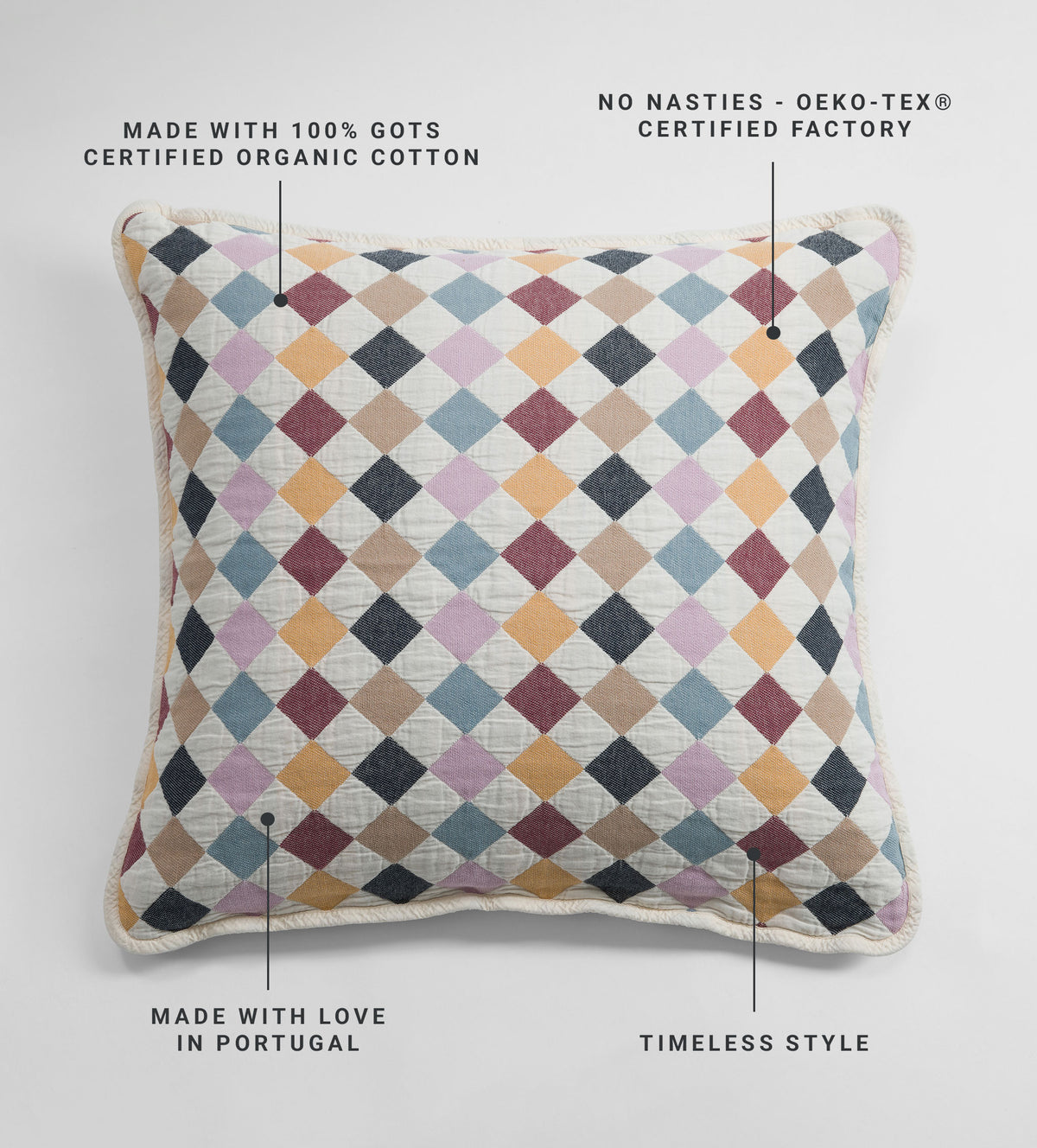 Harley 100% Organic Cotton Quilted Cushion Cover