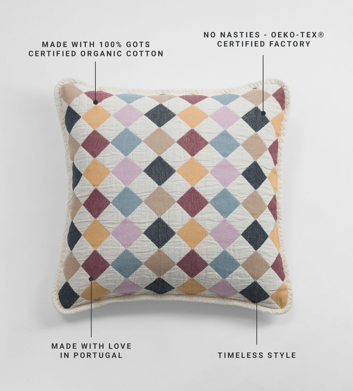 Harley 100% Organic Cotton Quilted Cushion Cover