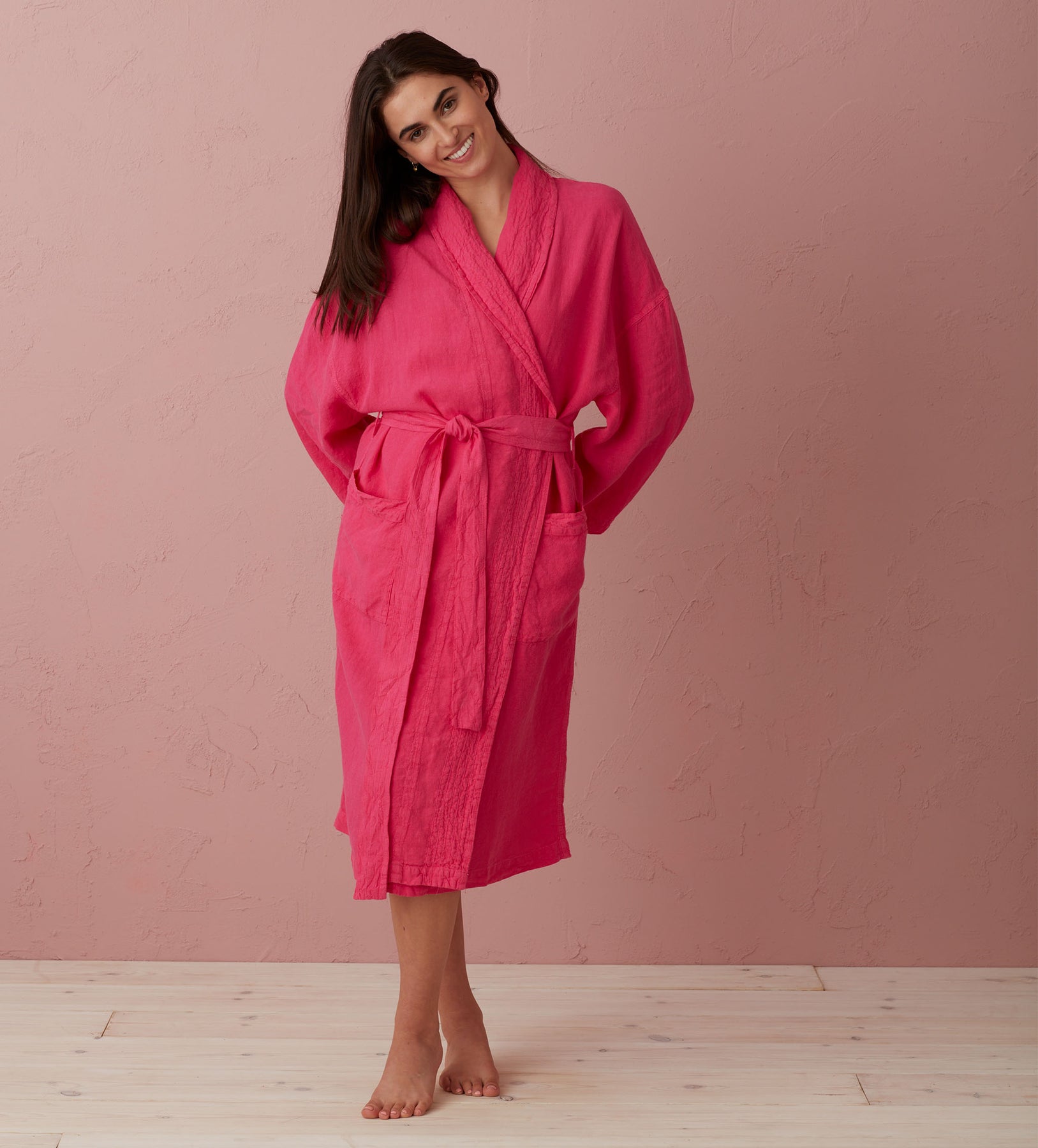 Hot Pink Layla 100 Linen Robe Secret Linen Store