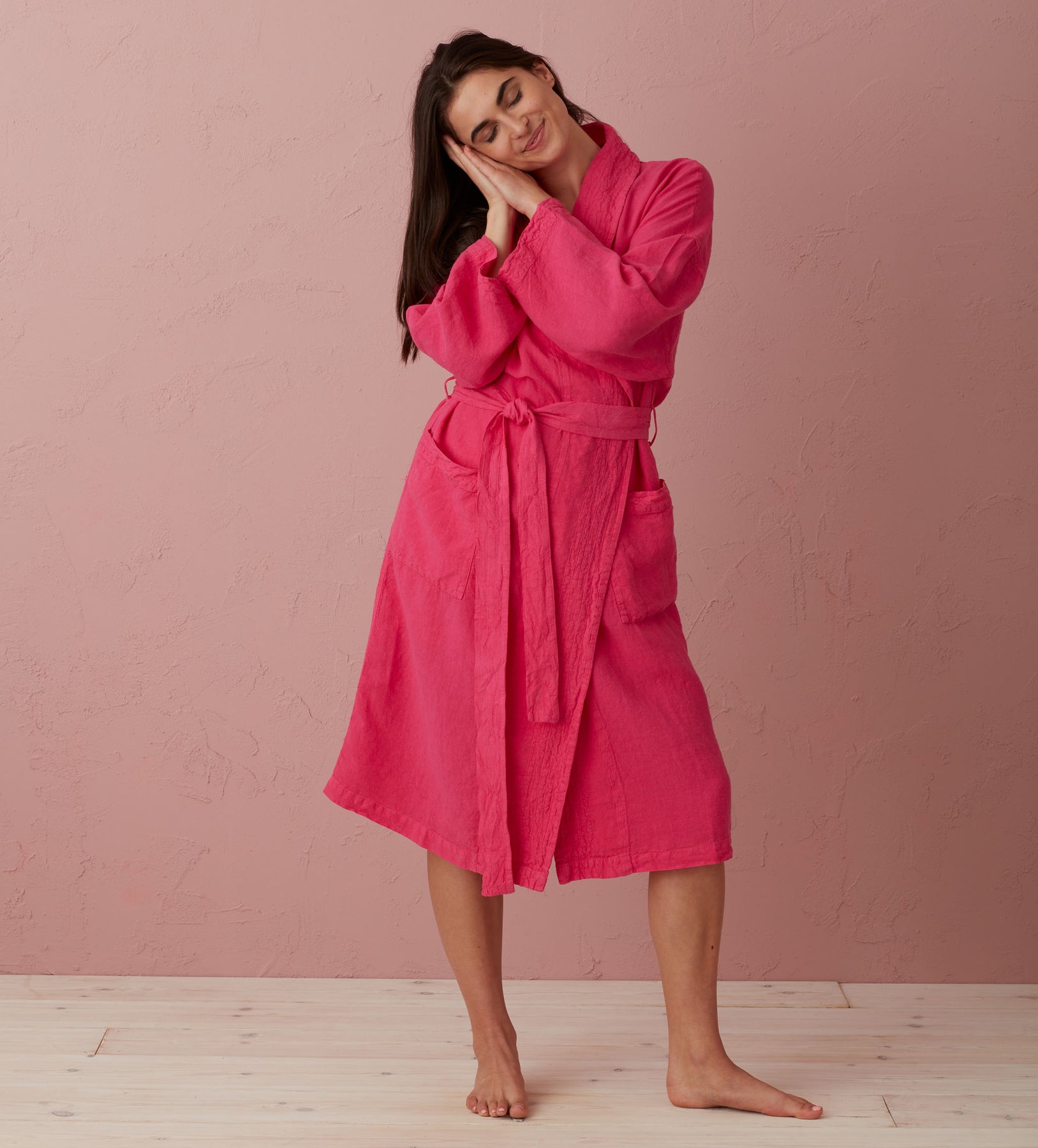 Hot Pink Layla 100 Linen Robe Secret Linen Store