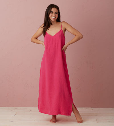 Hot Pink Willa 100% Linen Long Cami Nightie