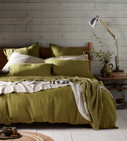 Moss Green 100% Linen Bed Linen
