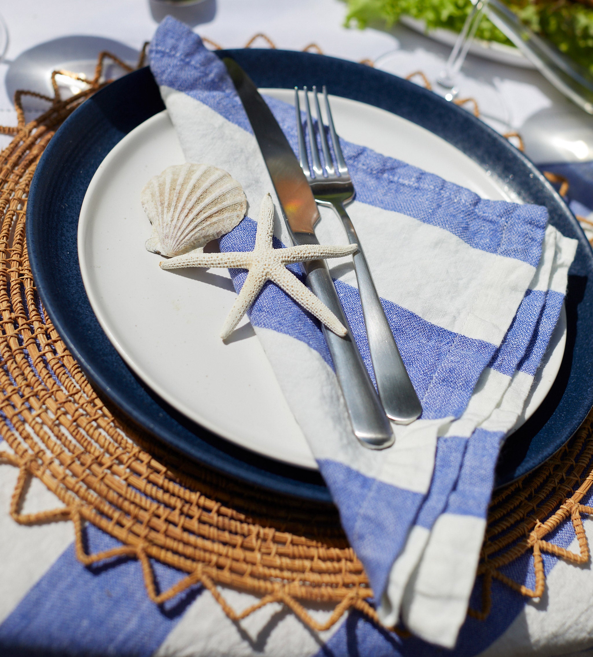 Cobalt Cora Wide Stripe 100% Linen Napkins - Set of 4