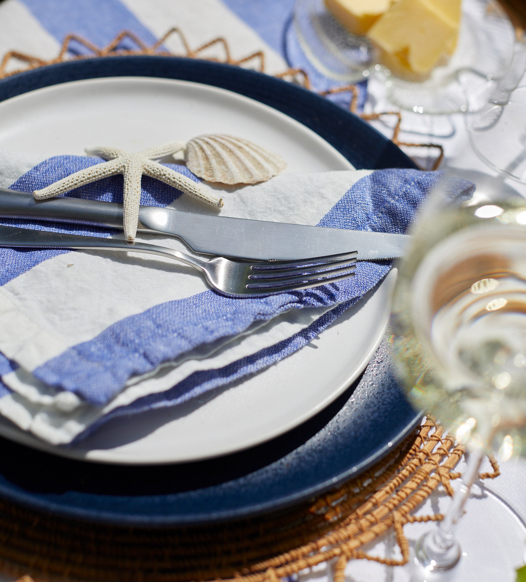 Cobalt Cora Wide Stripe 100% Linen Napkins - Set of 4