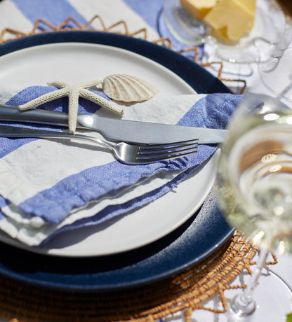 Cobalt Cora Wide Stripe 100% Linen Napkins - Set of 4