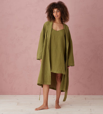 Moss Green Layla 100% Linen Robe