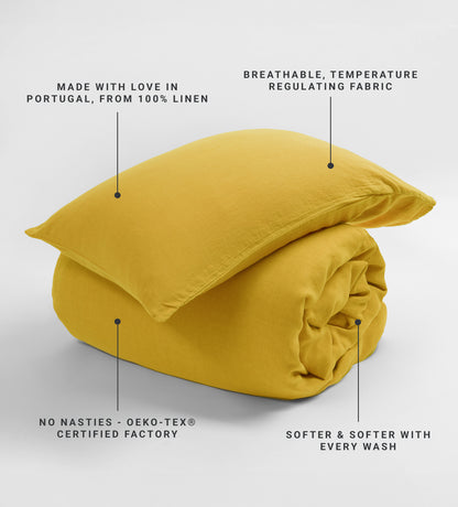 Mustard Yellow 100% Linen Duvet Cover