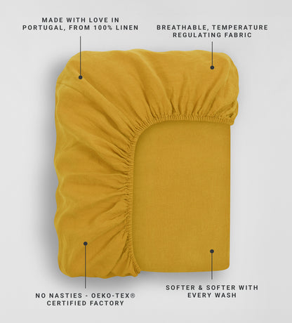Mustard Yellow 100% Linen Fitted Sheet