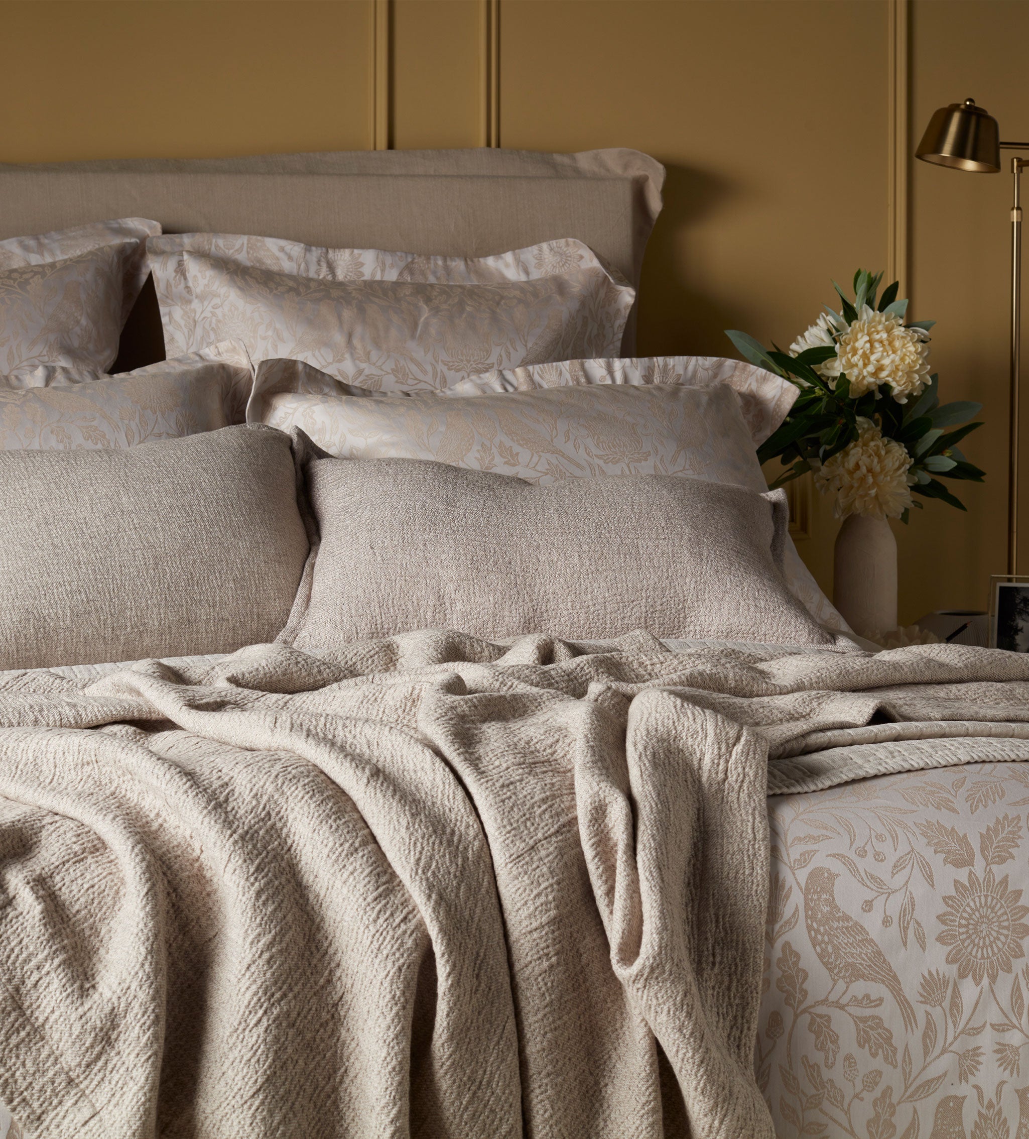 Natural Birdie Jacquard 100% Cotton Bed Linen