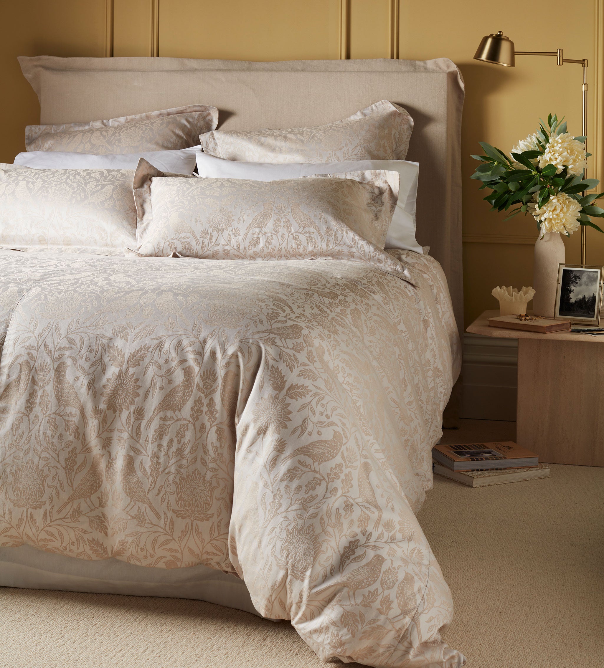 Natural Birdie Jacquard 100% Cotton Bed Linen