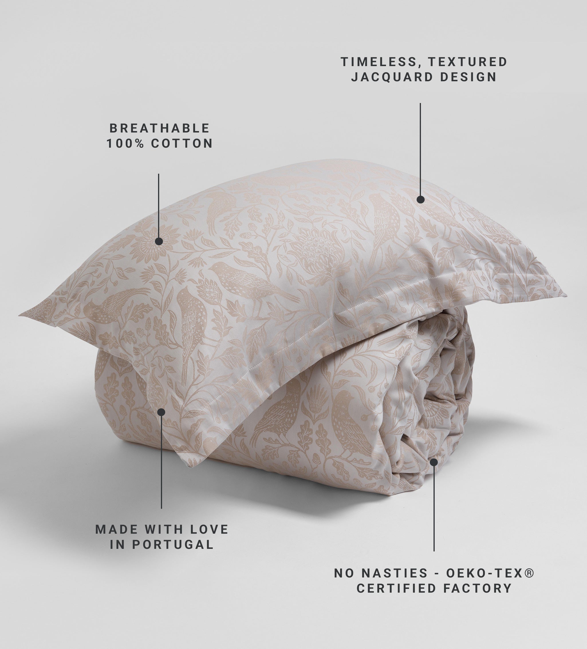 Natural Birdie Jacquard 100% Cotton Bed Linen