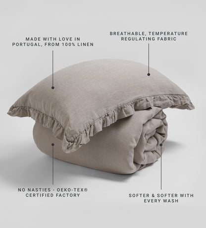 Natural 100% Linen Frill Pillowcase