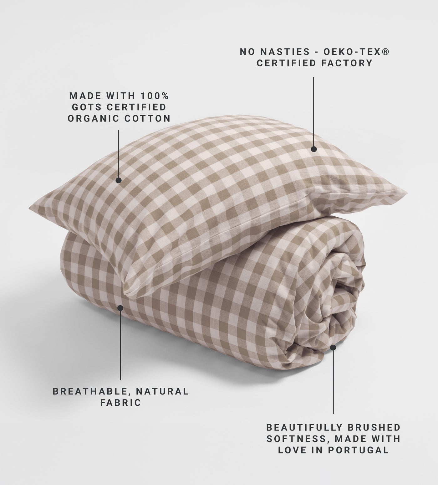 Natural Gilbert Gingham Brushed 100% Organic Cotton Bed Linen