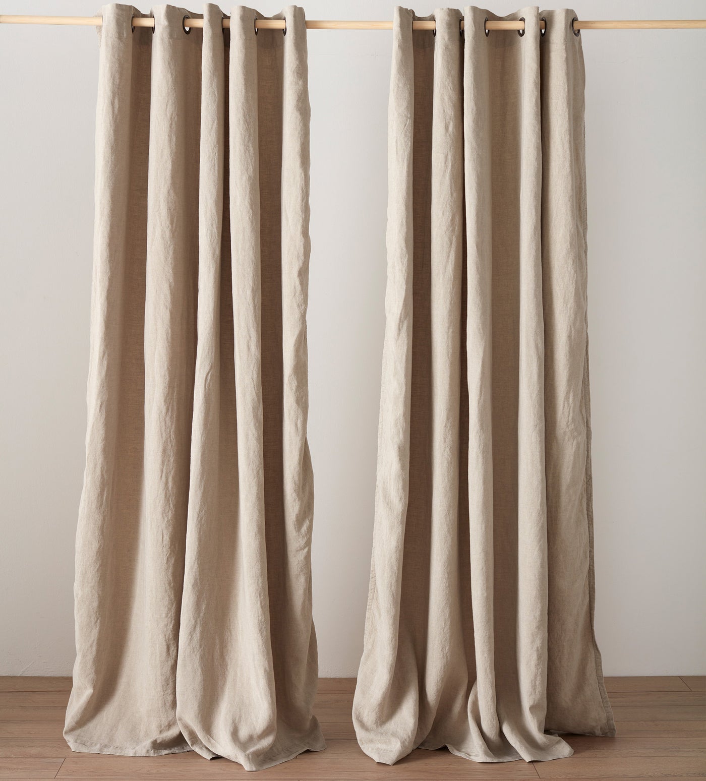 Natural 100% Linen Lined Eyelet Curtains (Pair)