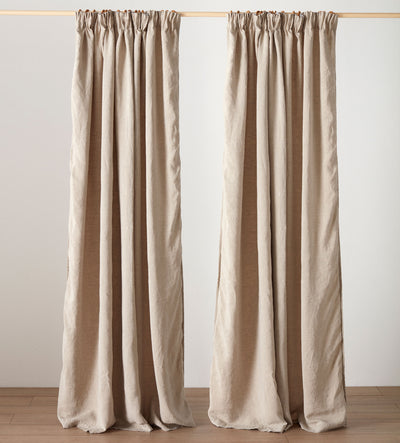 Natural 100% Linen Lined Pencil Pleat Curtains (Pair)