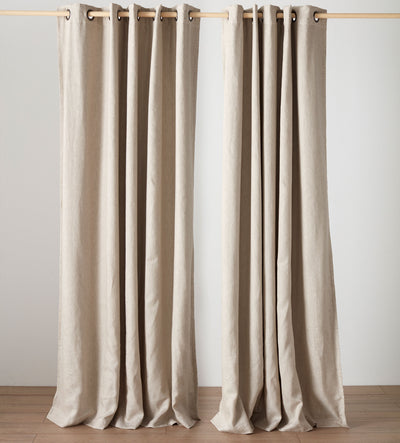 Natural Twill Cotton Linen Blackout Eyelet Curtains (Pair)