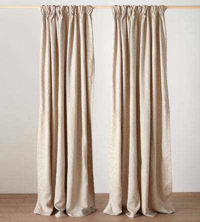 Natural Twill Cotton Linen Lined Pencil Pleat Curtains (Pair)