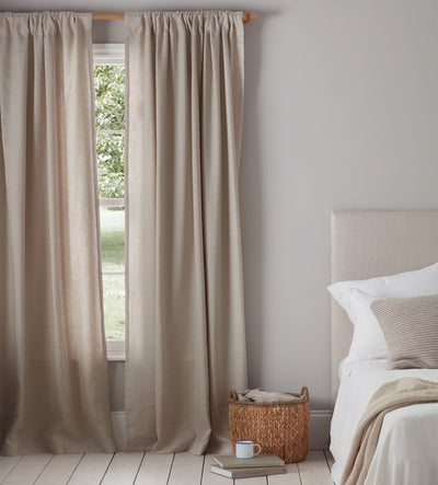 Natural Twill Cotton Linen Unlined Loop Top Curtains (Pair)