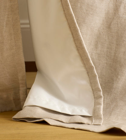 Natural Twill Frill Loop Top Blackout Curtain (Pair)