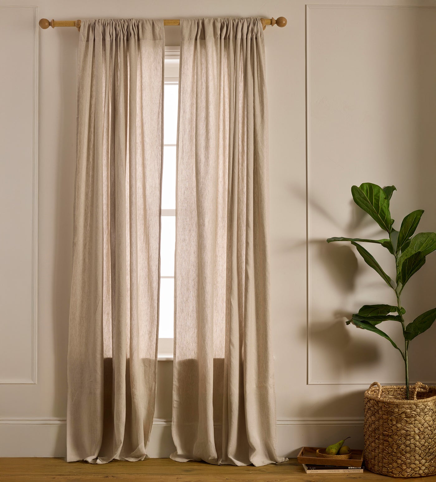 Natural Twill Cotton Linen Unlined Loop Top Curtains (Pair) | Secret