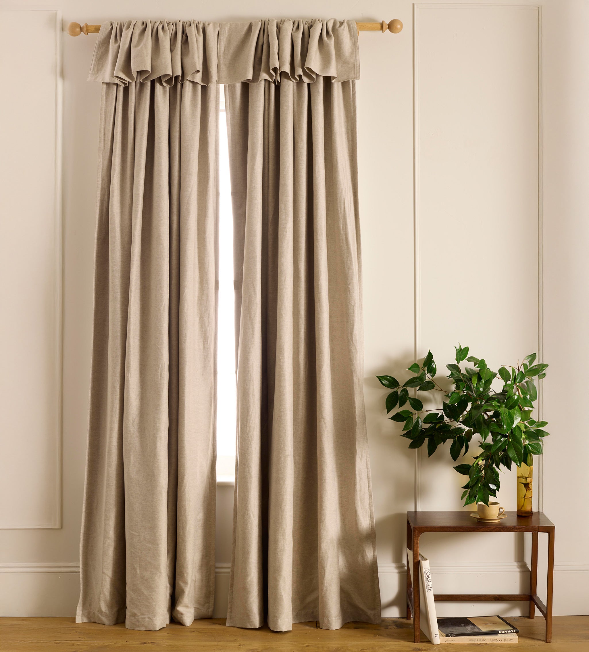 Natural Twill Frill Loop Top Blackout Curtain (Pair)