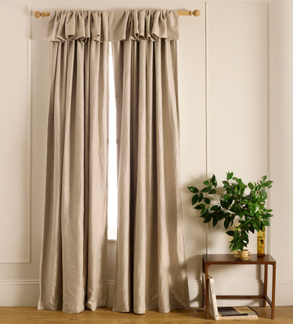 Natural Twill Frill Loop Top Blackout Curtain (Pair)