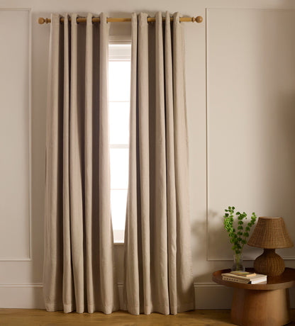Natural Twill Cotton Linen Blackout Eyelet Curtains (Pair)