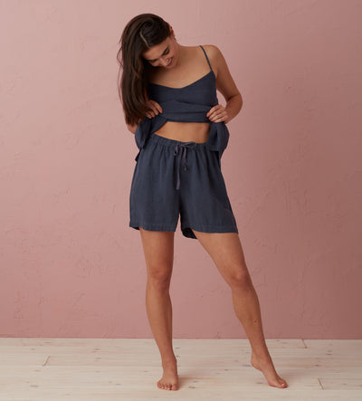 Navy Blue Evie 100% Linen Shorts