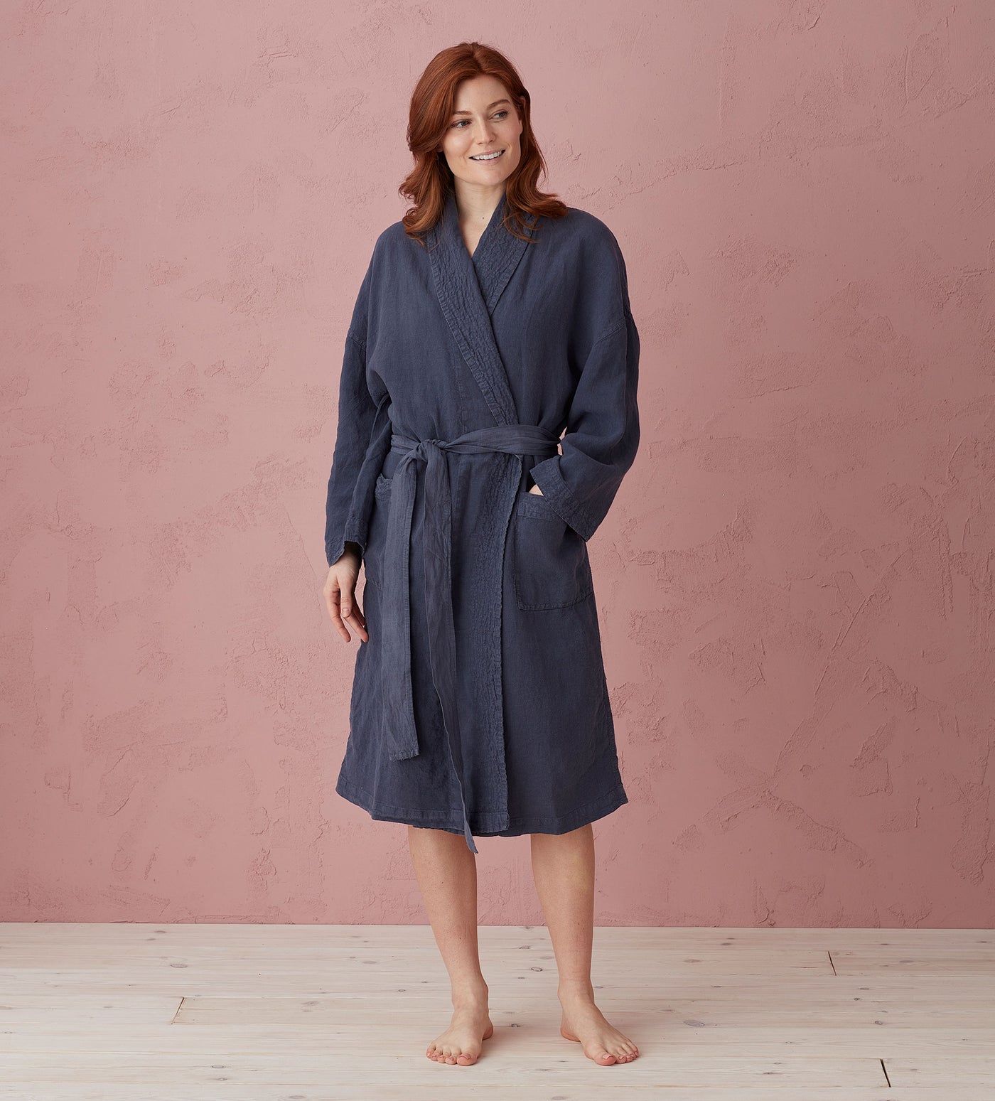 Navy Layla 100% Linen Robe